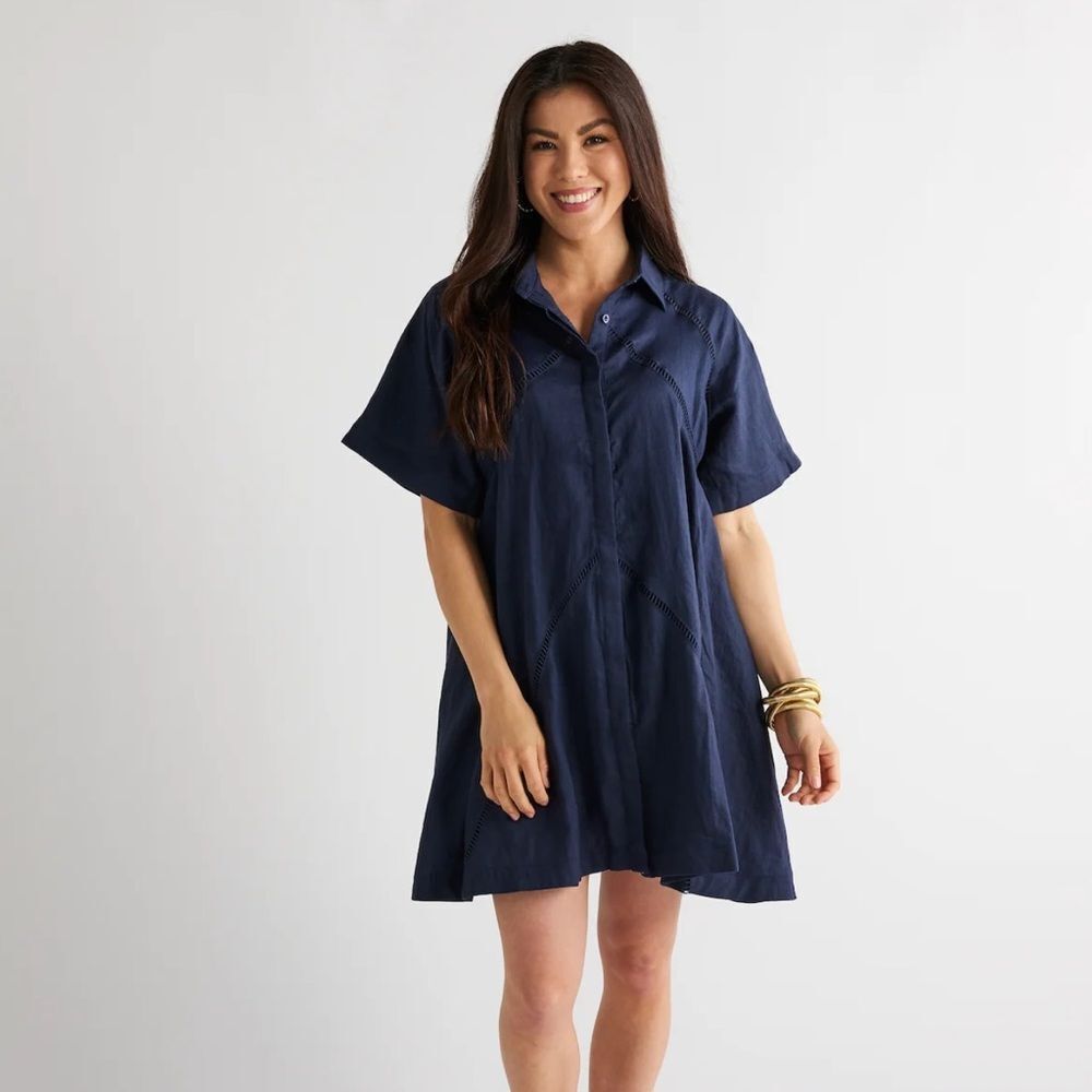 Navy Blue Women's Button Down Dress Brand New - Caryn Lawn 100% Cotton